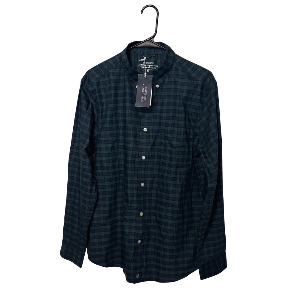 Vineyard Vines On the Go Shirt Mens Medium Green Tartan OTG Performance BRRR